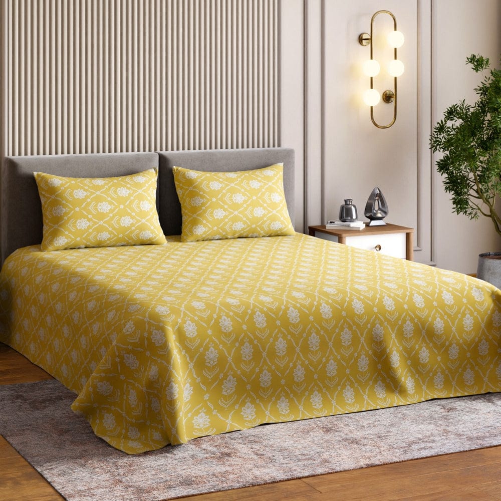 Ring Spun 100% Cotton Bedsheet- Golden Dahlia