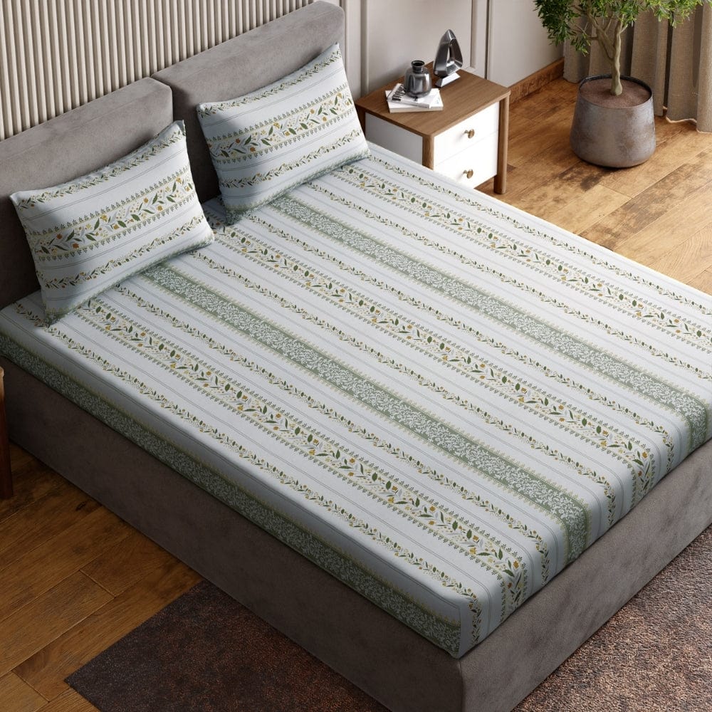 Ring Spun 100% Cotton Bedsheet- Jasmine Garland