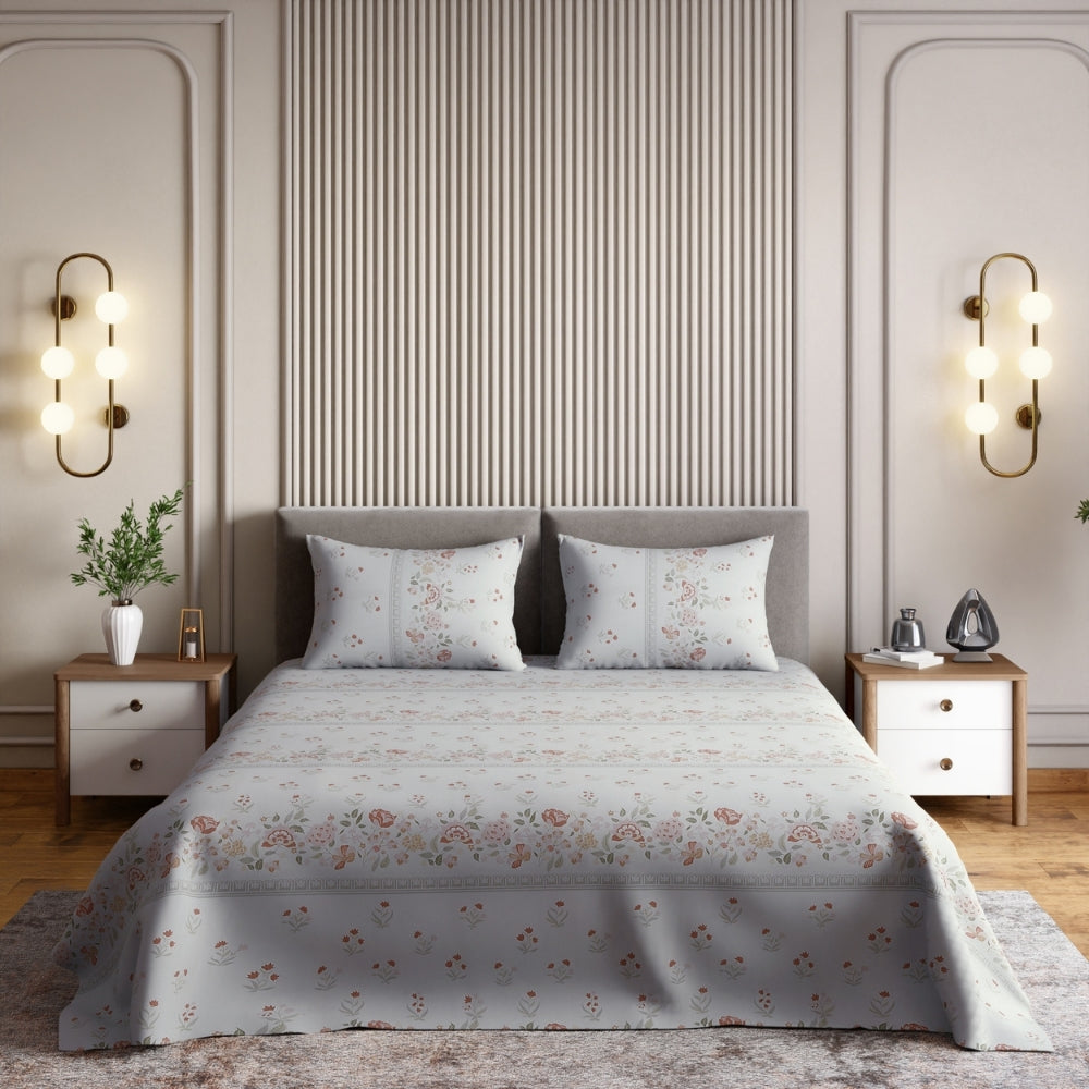 Ring Spun 100% Cotton Double Flat Bedsheet- Rosabelle Garden