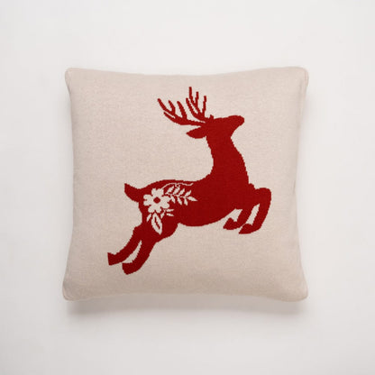 Knitted and Embroidered Decorative Cushion Cover, Rudolph