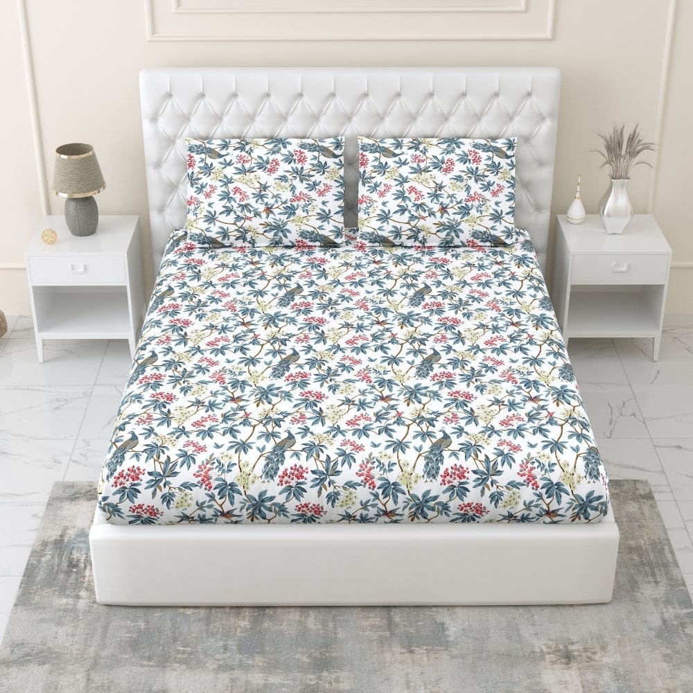 Regal Bloom 100% Cotton King Fitted Bedsheet, 144 TC