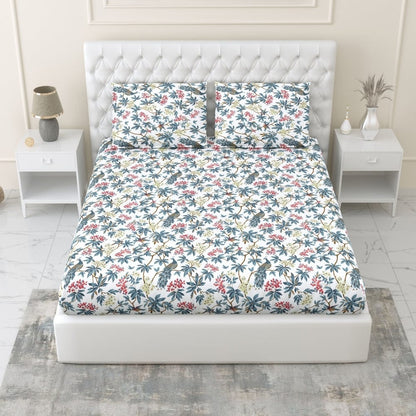 Regal Bloom 100% Cotton King Fitted Bedsheet, 144 TC
