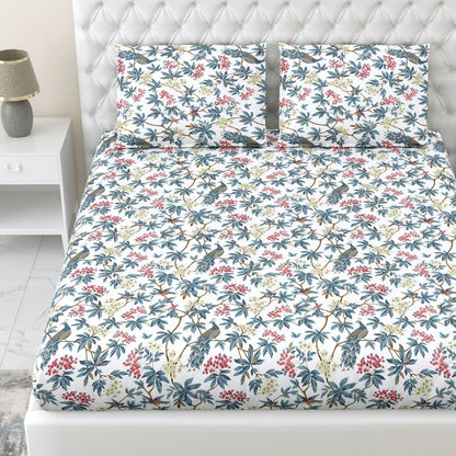 Regal Bloom 100% Cotton King Fitted Bedsheet, 144 TC