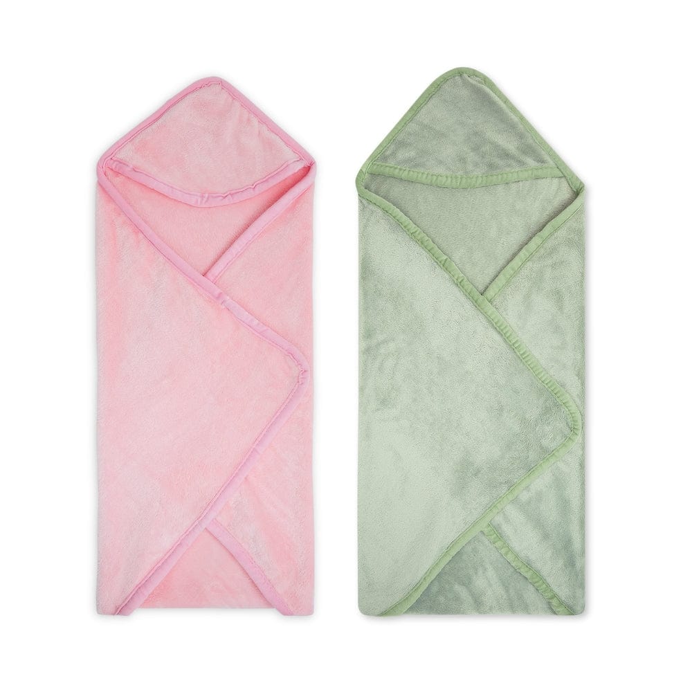 Super Soft Plush Baby Hooded Flannel Blanket - Sage Green & Baby Pink