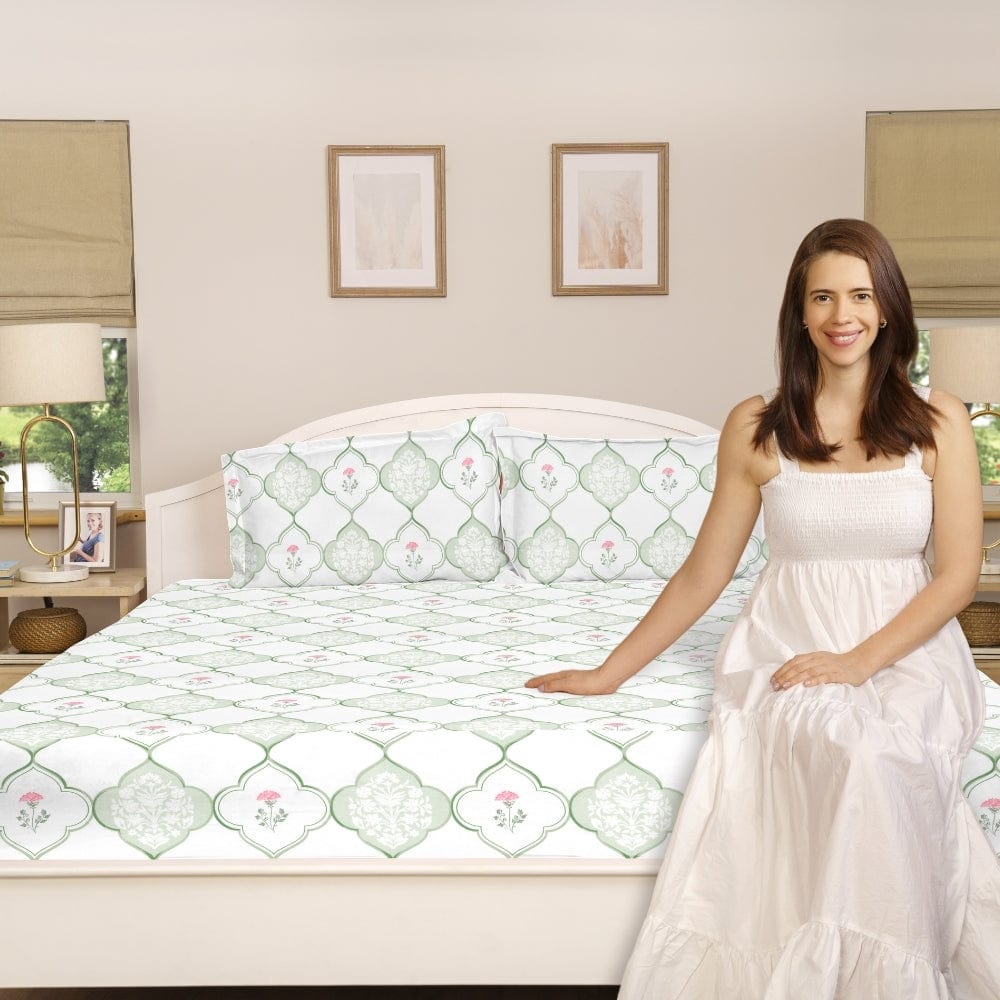 Sage Trellis 186 TC Cotton 100% Printed Flat Double Bedsheet