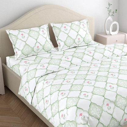 Sage Trellis 186 TC Cotton 100% Printed Flat Double Bedsheet