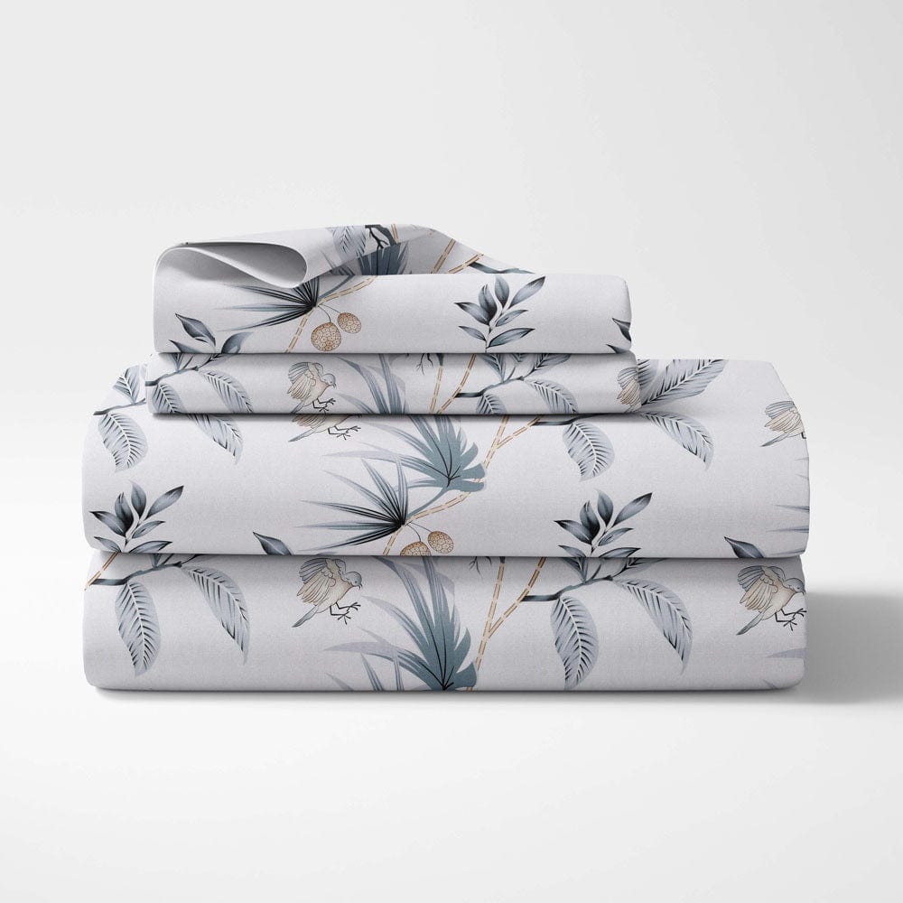 Sparrow Floral Art, 100% Cotton Double Size Bedsheet, 186 TC, Grey