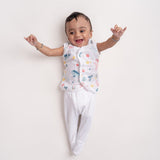 100% Cotton Muslin Vest Pack of 2 for Boys - Vitamin Sea & Blue Stripe