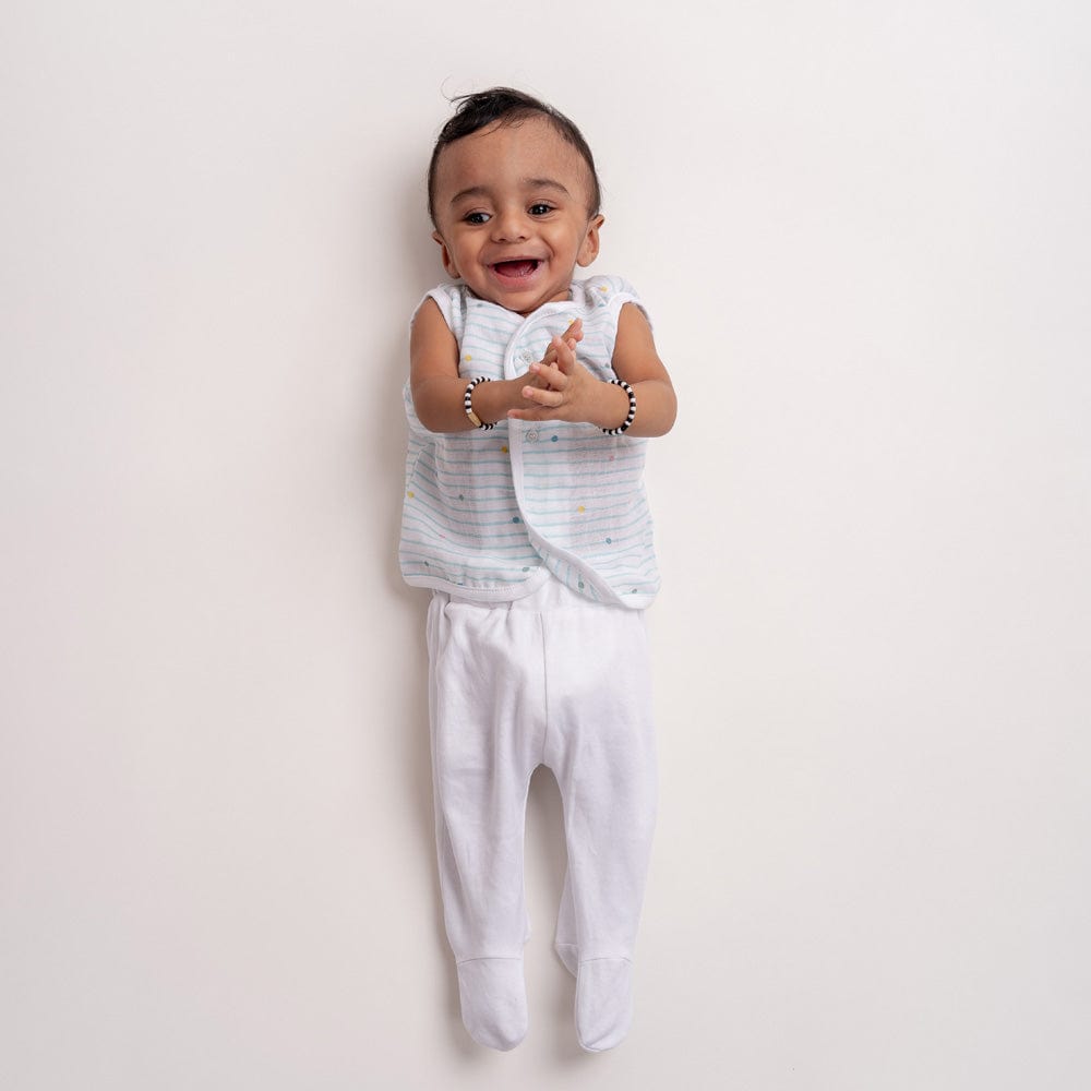 100% Cotton Muslin Vest for Boys - Vitamin Sea & Blue Stripe