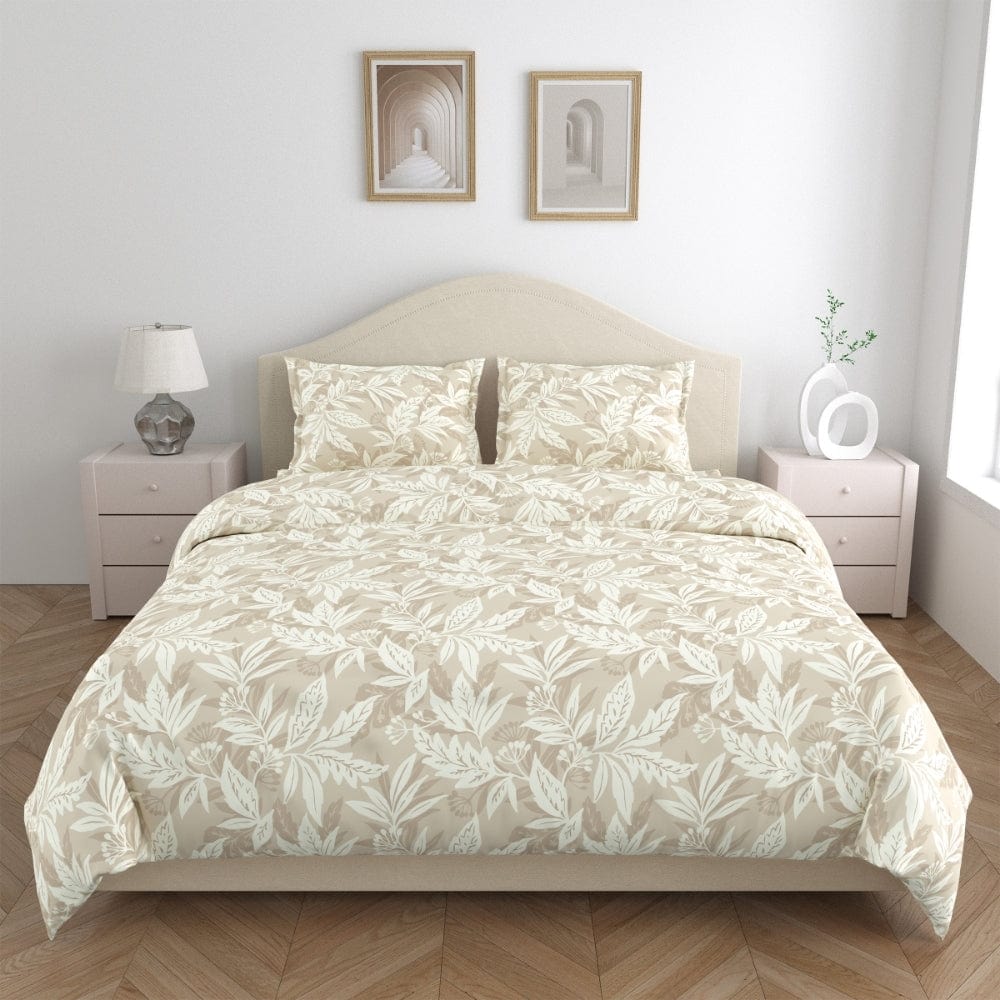 Soft Beige Bloom 100% Cotton King Bedsheet, 144 TC