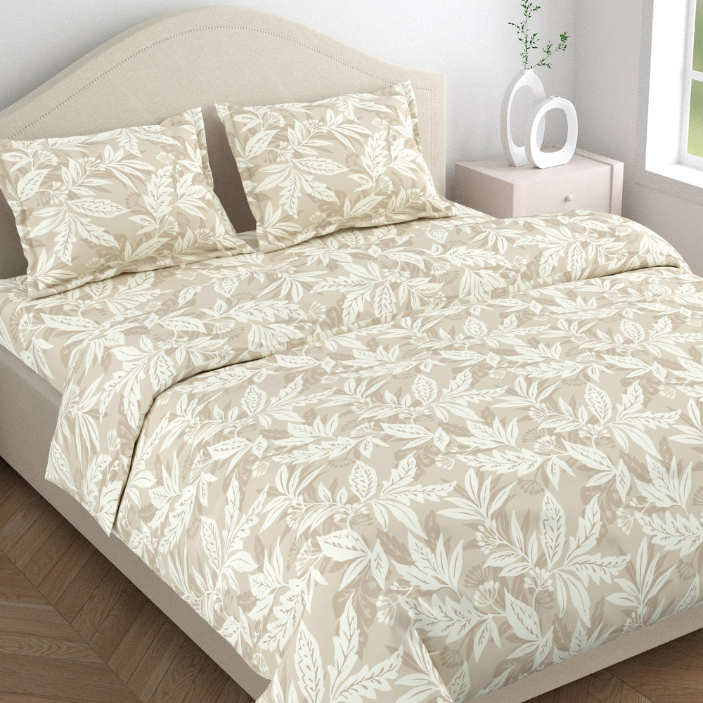 Soft Beige Bloom 100% Cotton King Bedsheet, 144 TC