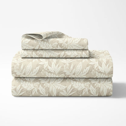 Soft Beige Bloom 100% Cotton King Bedsheet, 144 TC