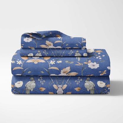 Floral Fantasy, 100% Cotton King Size Bedsheet, 186 TC, Blue