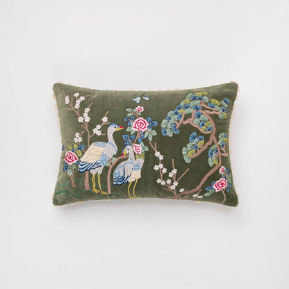 Embroidered Decorative Cushion Cover, Crane