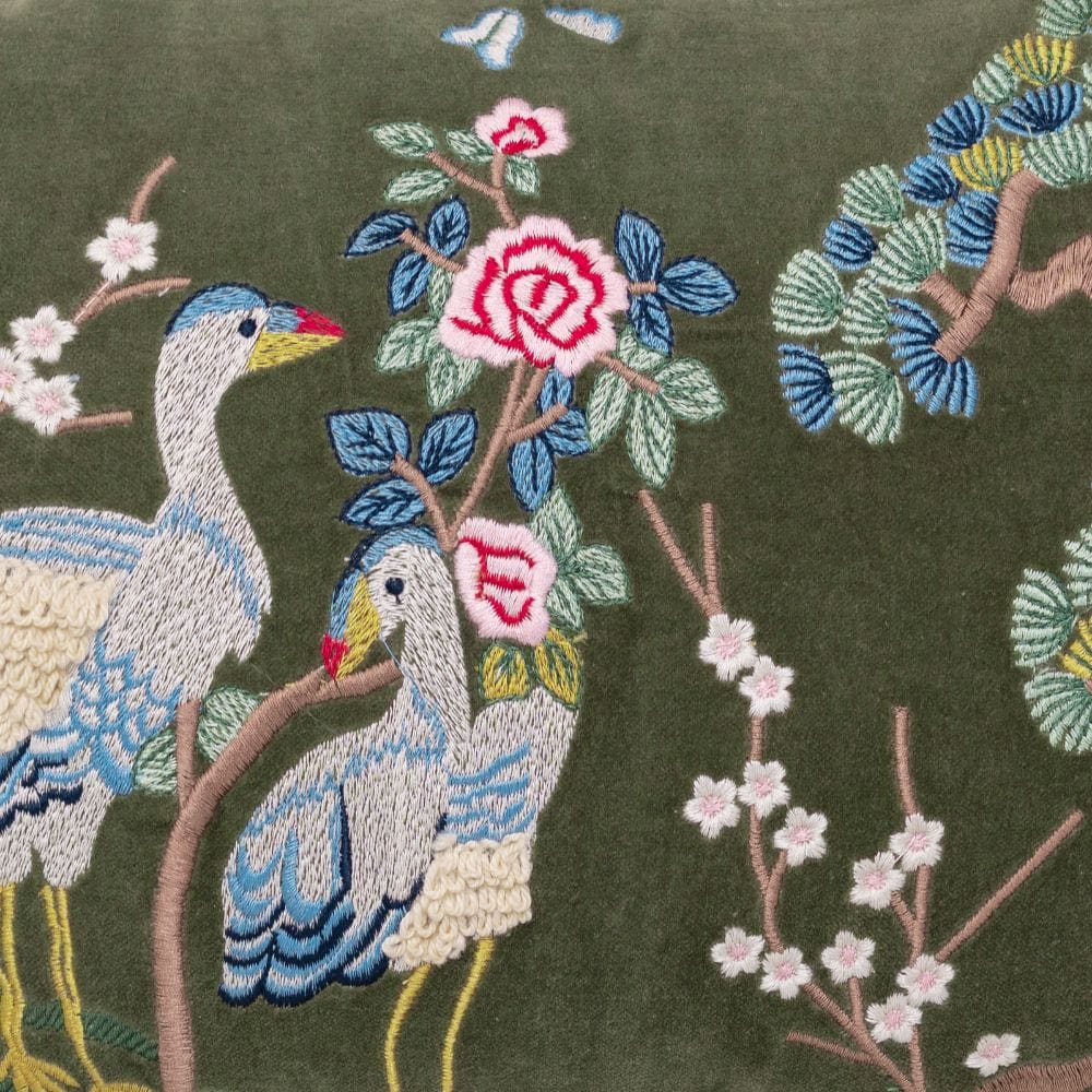 Embroidered Decorative Cushion Cover, Crane