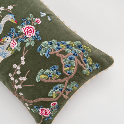 Embroidered Decorative Cushion Cover, Crane