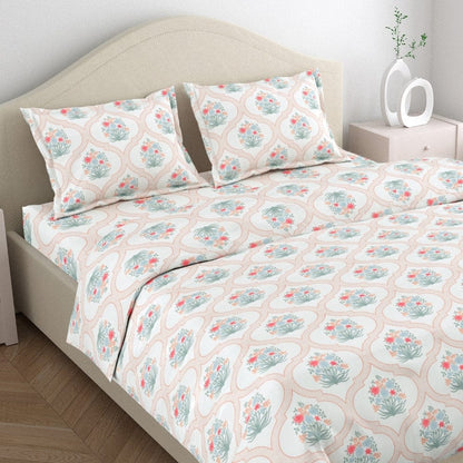 Terracotta Trellis 186 TC Cotton 100% Printed Flat Double Bedsheet