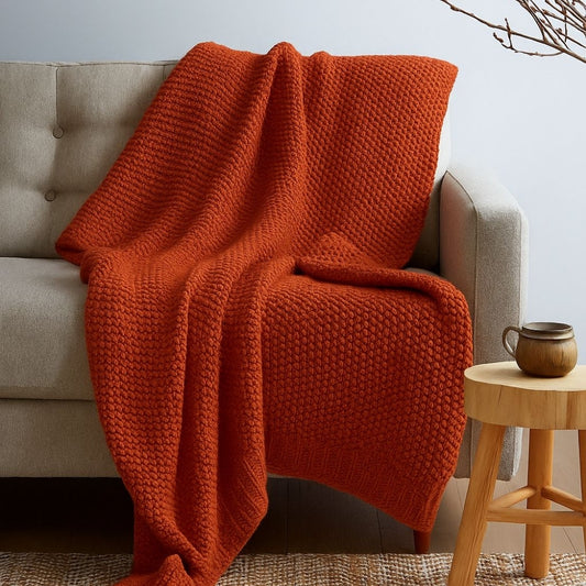 Sienna Warmth Knitted Throw, Burnt Orange