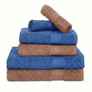 100% Cotton Harmony Combed Bath Set- Pack Of 6  (Cobalt, Almond)