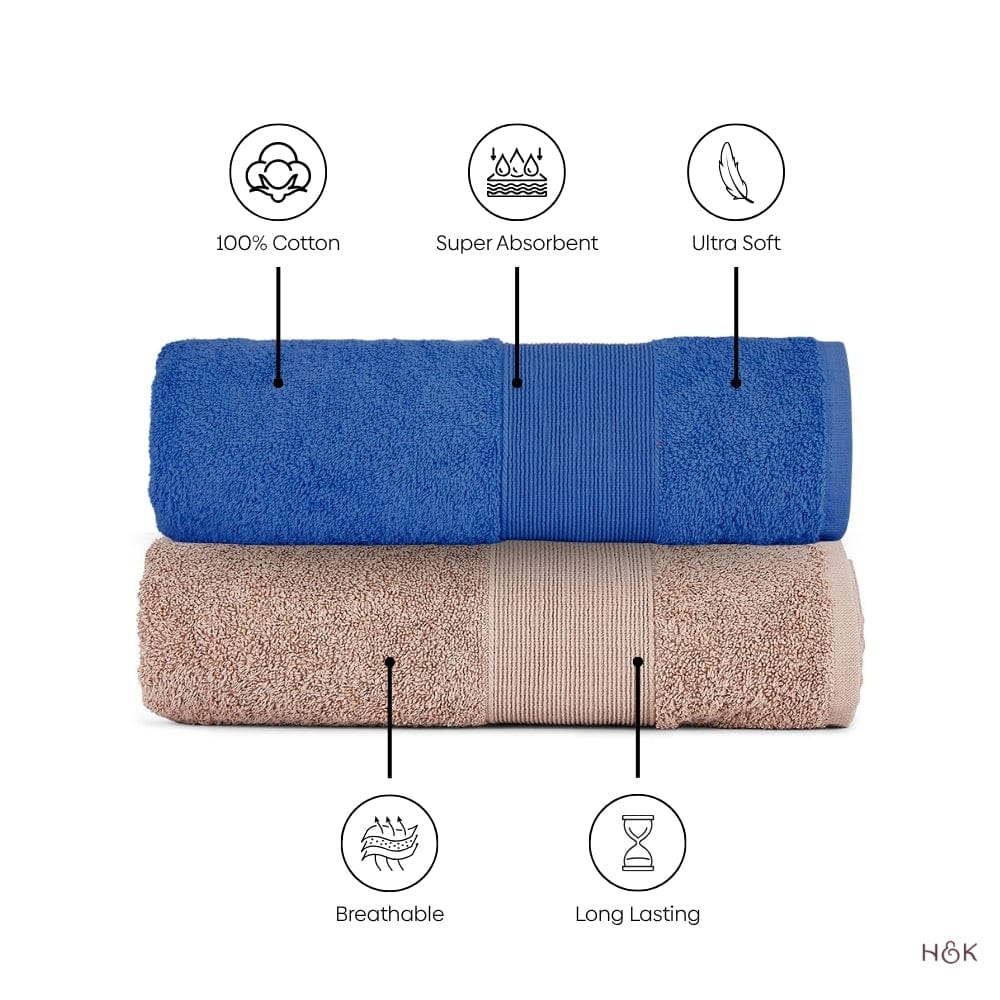 100% Cotton Harmony Combed Bath Set- Pack Of 6  (Cobalt, Almond)