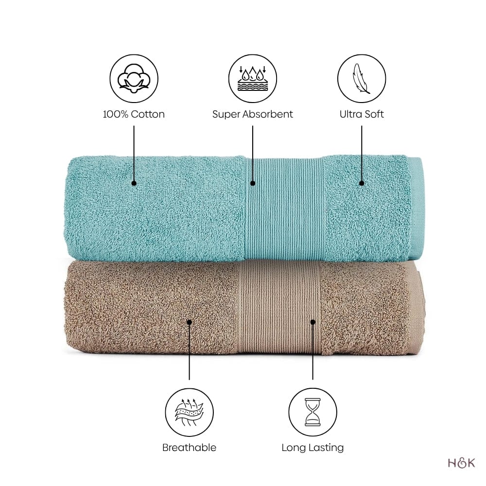 100% Cotton Harmony Combed Bath Set- Pack Of 6  (Coastal Blue, Taupe)