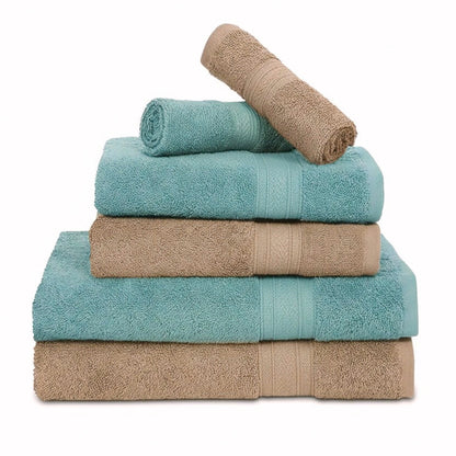 100% Cotton Harmony Combed Bath Set- Pack Of 6  (Coastal Blue, Taupe)