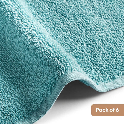 100% Cotton Harmony Combed Bath Set- Pack Of 6  (Coastal Blue, Taupe)