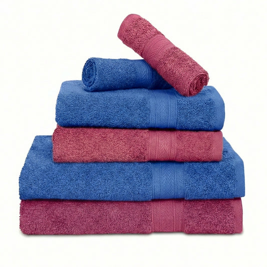 100% Cotton Harmony Combed Bath Set -  Pack Of 6  (Cobalt, Mulberry)