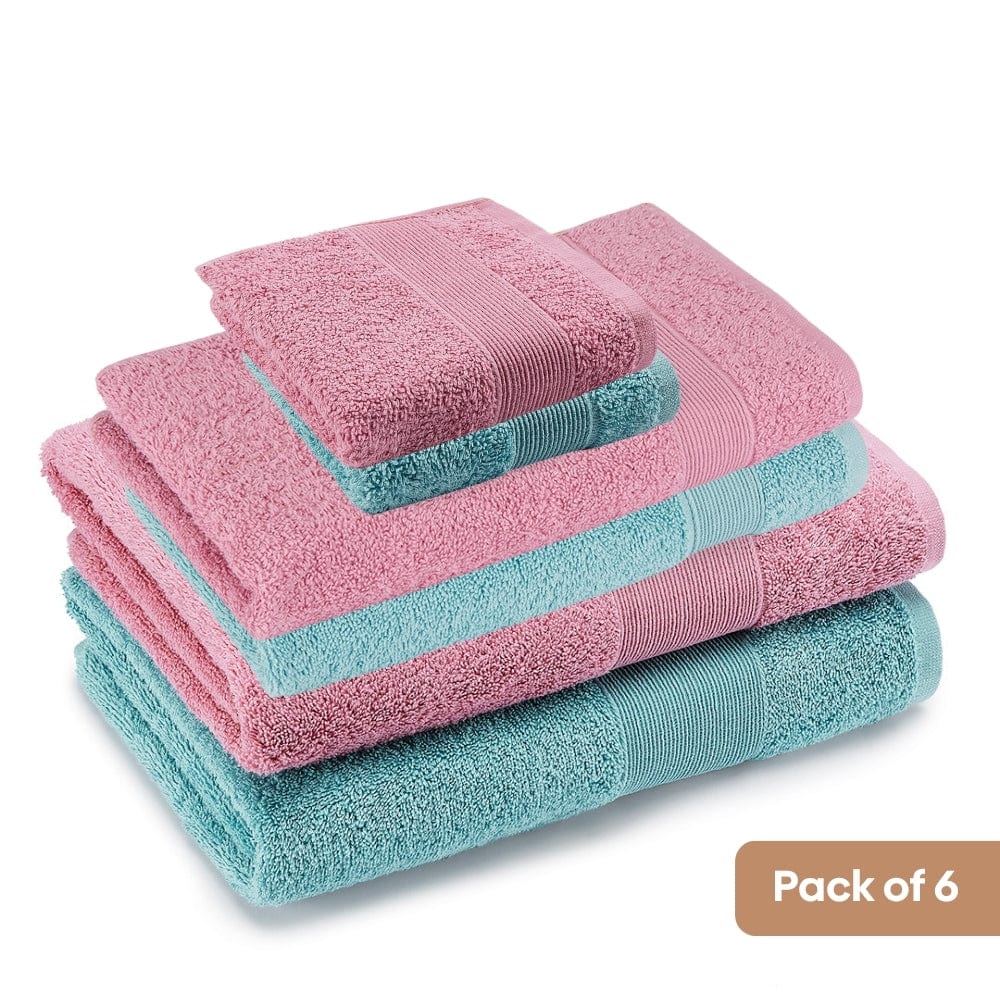 100% Cotton Harmony Combed Bath Set- Pack Of 6  (Cameo Pink, Coastal Blue)