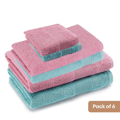 100% Cotton Harmony Combed Bath Set- Pack Of 6  (Cameo Pink, Coastal Blue)