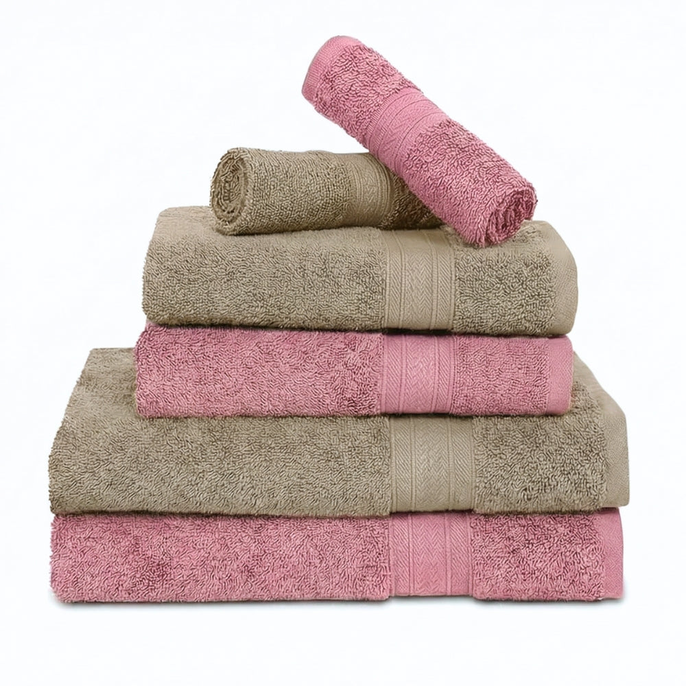 100% Cotton Harmony Combed Bath Set- Pack Of 6  (Cameo Pink, Taupe)
