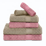 100% Cotton Harmony Combed Bath Set- Pack Of 6  (Cameo Pink, Taupe)