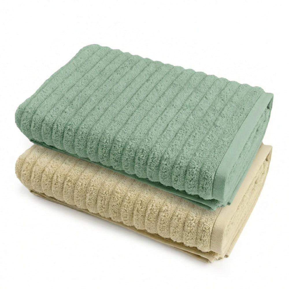 100% Cotton Allure Zero Twist Bath Towel - Pack Of 2  (Beige, Sage Green)
