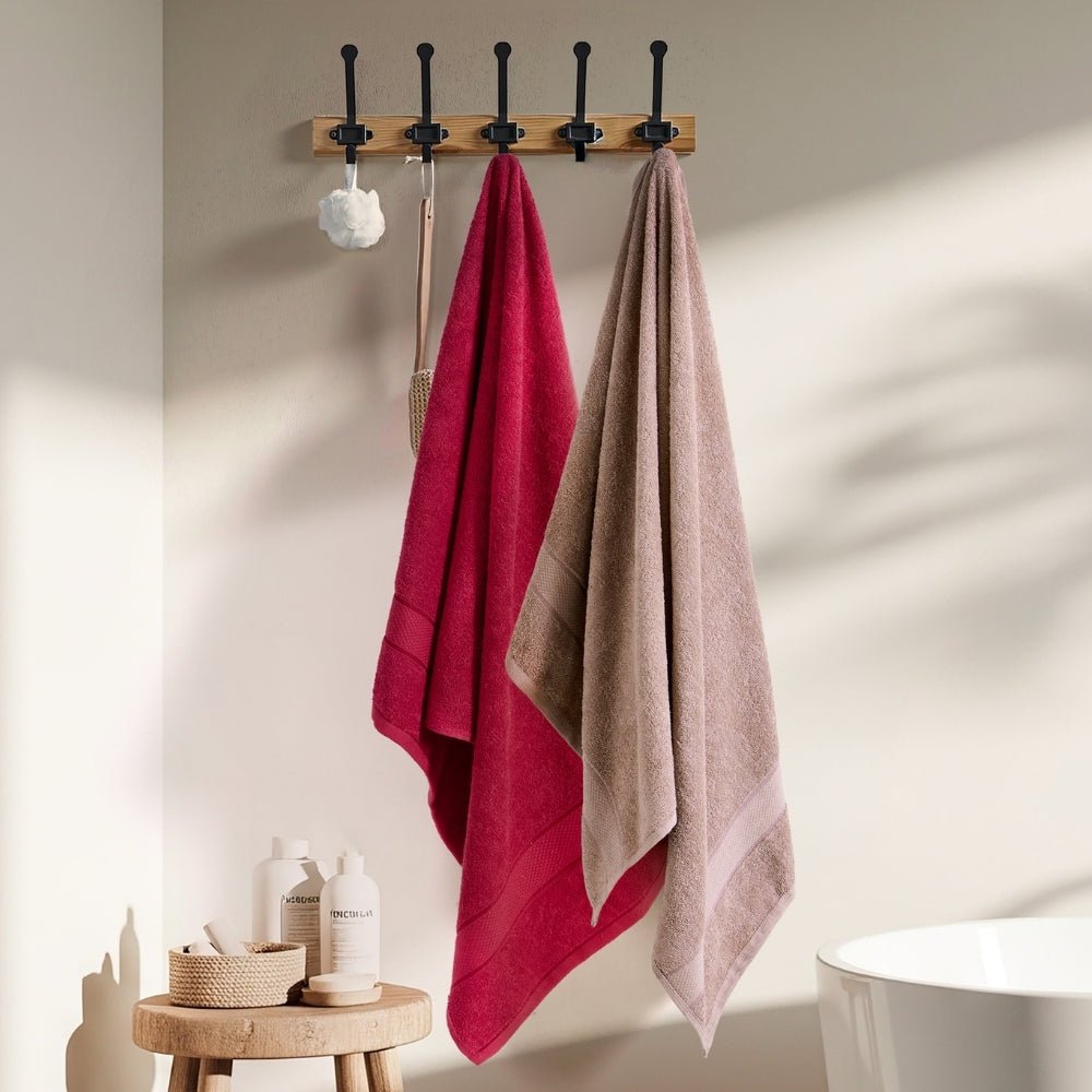 Bliss 100% Cotton Bath Towel Set of 2 – Raspberry & Taupe - Bath Towel | haus & kinder