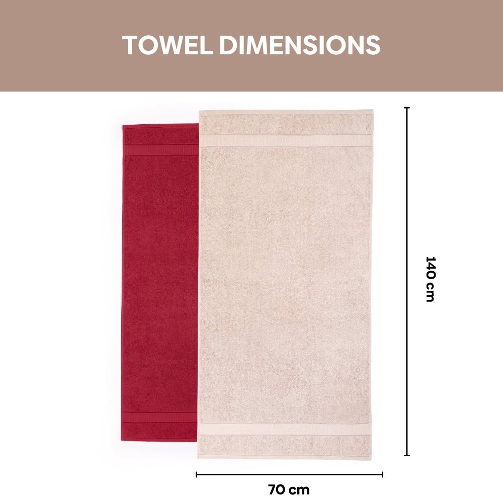 Bliss 100% Cotton Bath Towel Set of 2 – Raspberry & Taupe - Bath Towel | haus & kinder