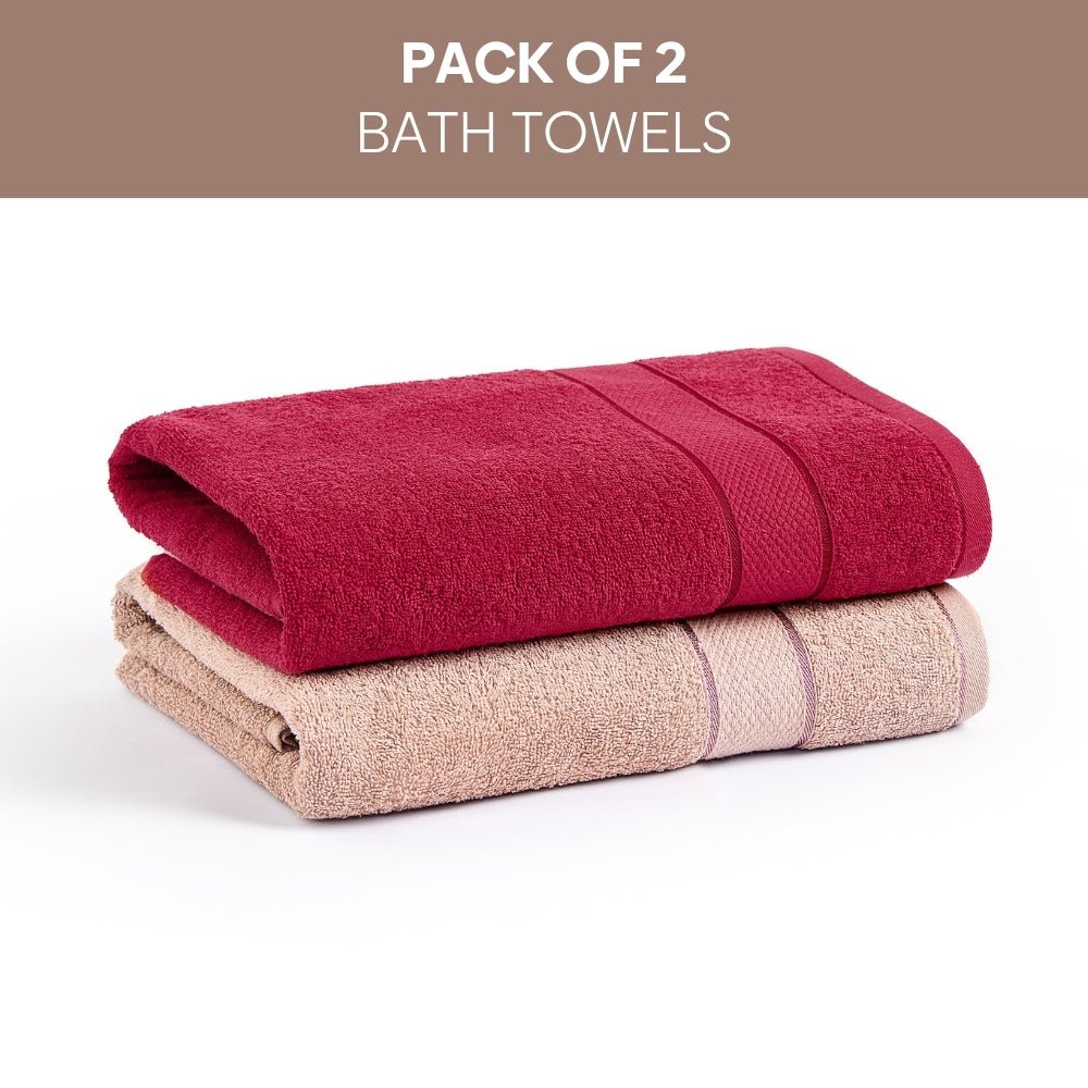 Bliss 100% Cotton Bath Towel Set of 2 – Raspberry & Taupe - Bath Towel | haus & kinder