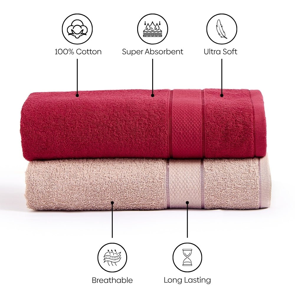 Bliss 100% Cotton Bath Towel Set of 2 – Raspberry & Taupe - Bath Towel | haus & kinder