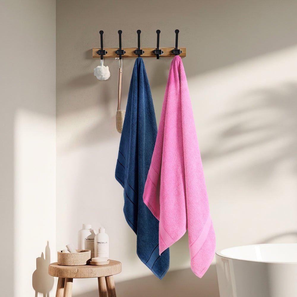 Bliss 100% Cotton Bath Towel Set of 2 – Navy & Pink - Bath Towel | haus & kinder