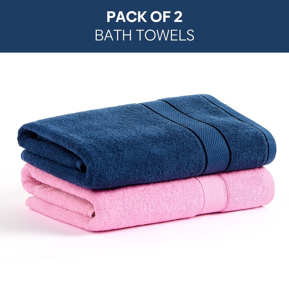 Bliss 100% Cotton Bath Towel Set of 2 – Navy & Pink - Bath Towel | haus & kinder