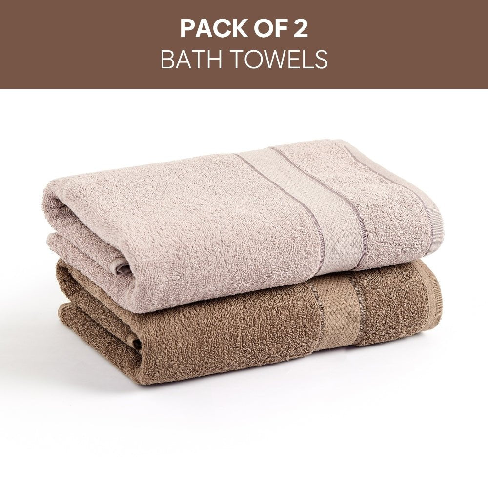Bliss 100% Cotton Bath Towel Set of 2 – Mocha & Taupe - Bath Towel | haus & kinder