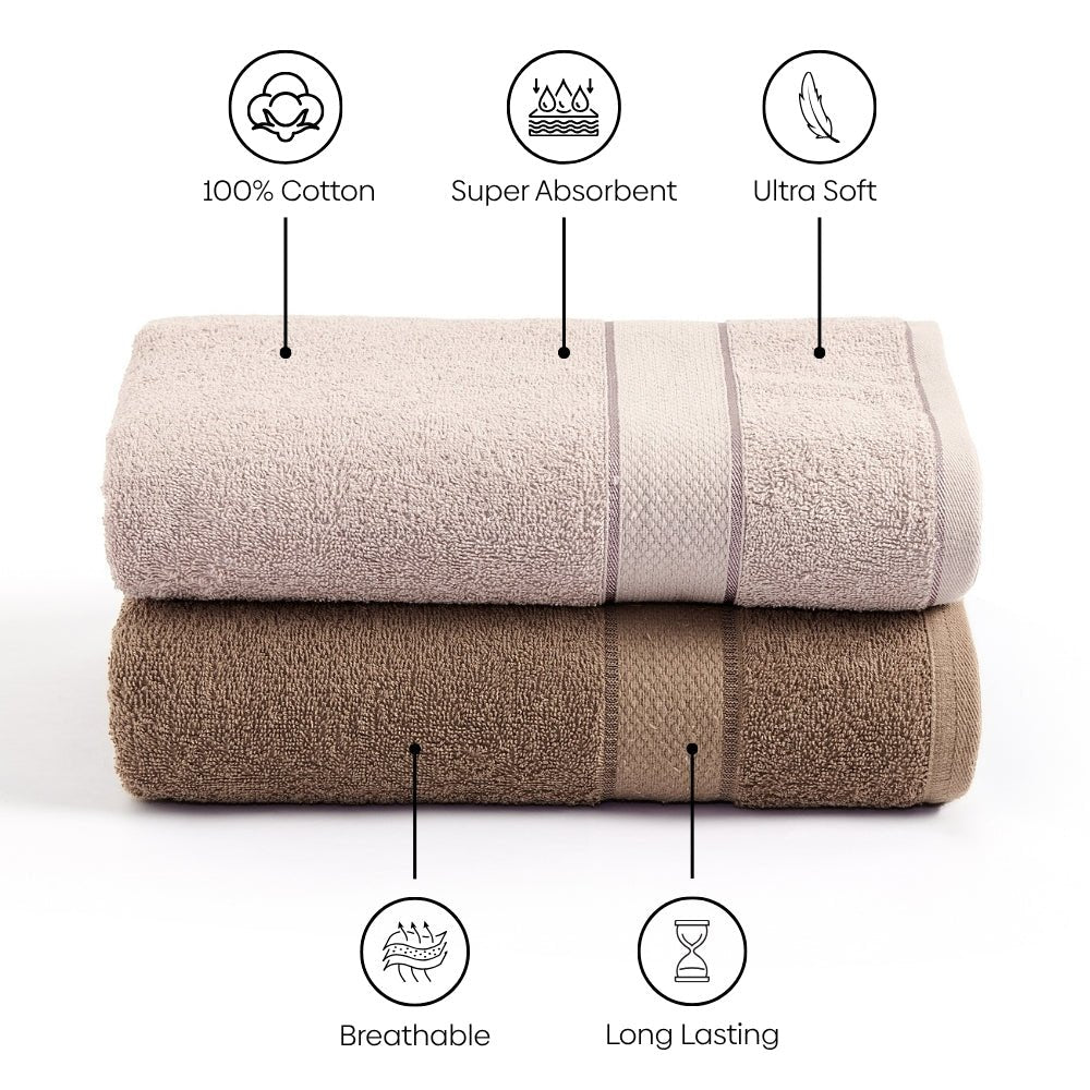 Bliss 100% Cotton Bath Towel Set of 2 – Mocha & Taupe - Bath Towel | haus & kinder