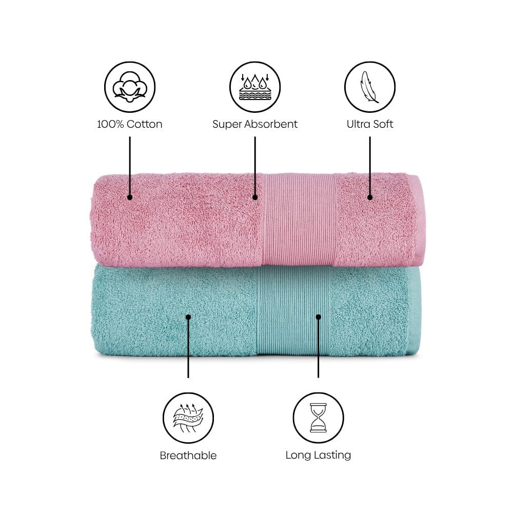 100% Cotton Harmony Combed Bath Towel Pack Of 2 - (Cameo Pink, Coastal Blue)