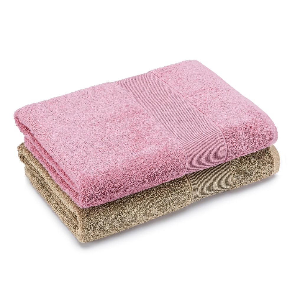 100% Cotton Harmony Combed Bath Towel- Pack Of 2  (Cameo Pink, Taupe)