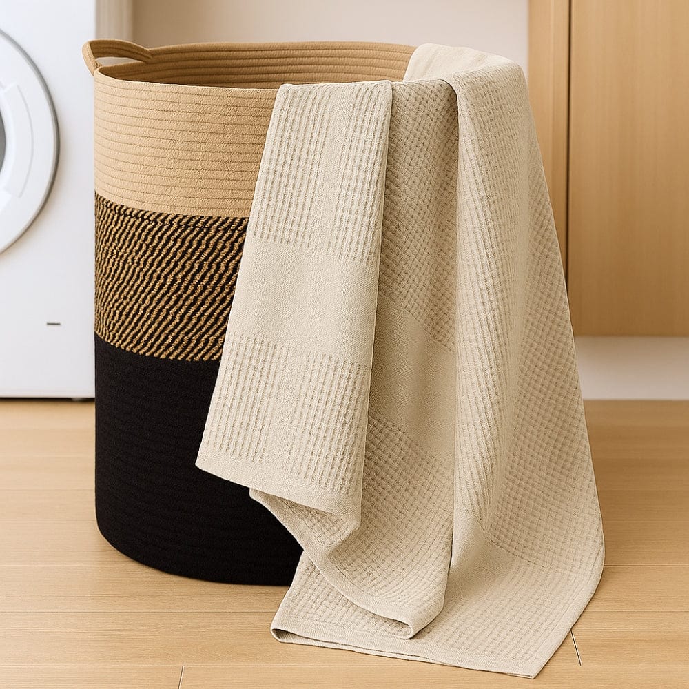 Honeycomb Maple Waffle Solid Bath Towel- Beige