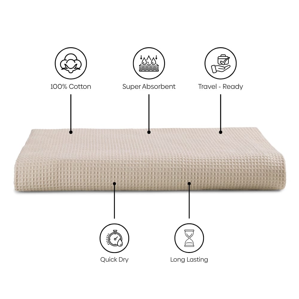 Honeycomb Maple Waffle Solid Bath Towel- Beige