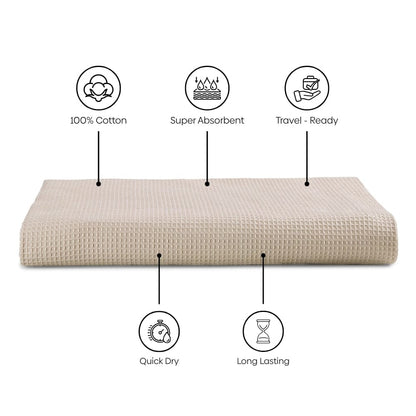 Honeycomb Maple Waffle Solid Bath Towel- Beige