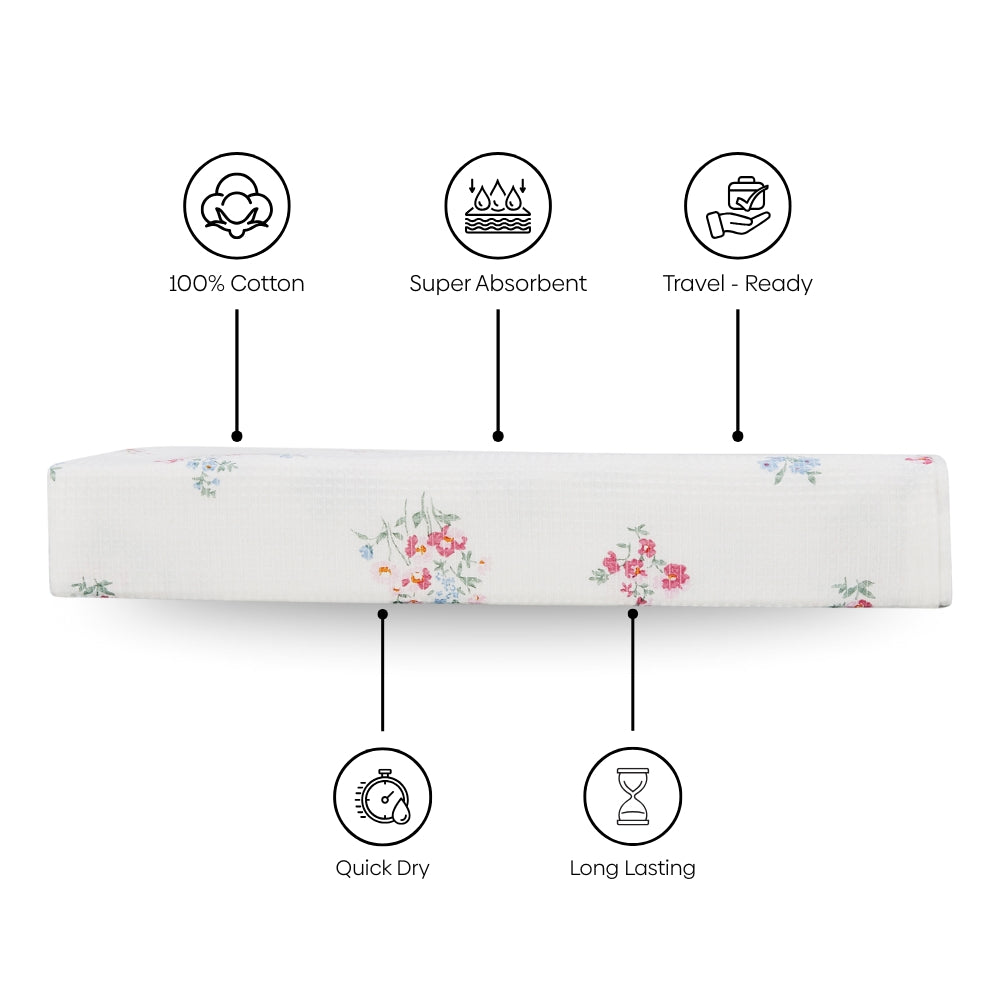 Regalia Waffle Floral Drift Bath Towel- White