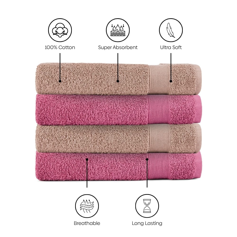 100% Cotton Harmony Combed Hand Towel- Pack Of 4  (Almond, Mulberry)