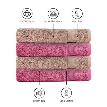 100% Cotton Harmony Combed Hand Towel- Pack Of 4  (Almond, Mulberry)