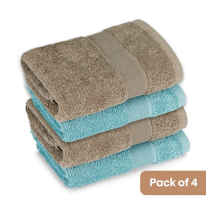 100% Cotton Harmony Combed Hand Towel- Pack Of 4  (Coastal Blue, Taupe)